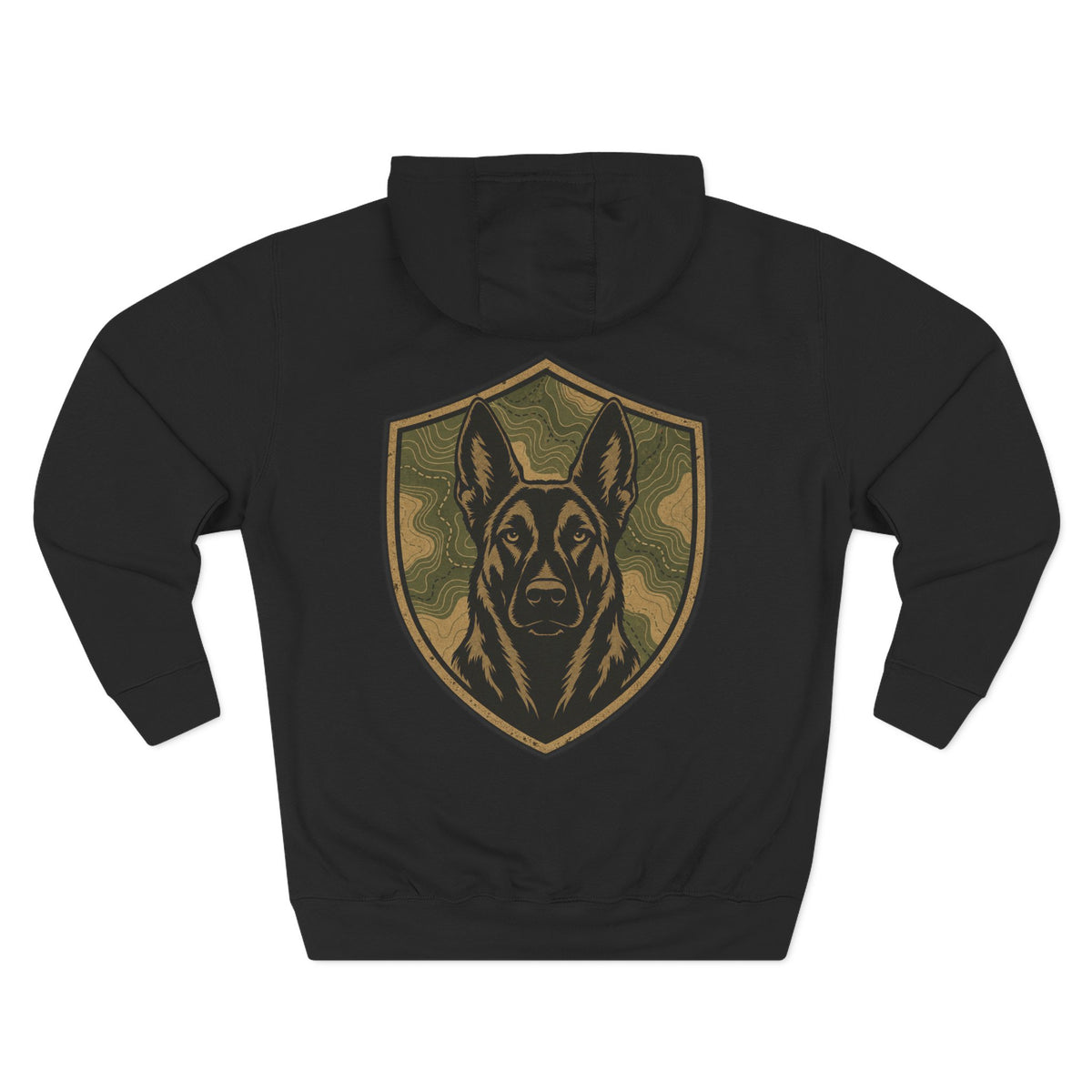 K9 Unit Shield Hoodie — Camouflage Dutch Shepherd Tactical Dog Design