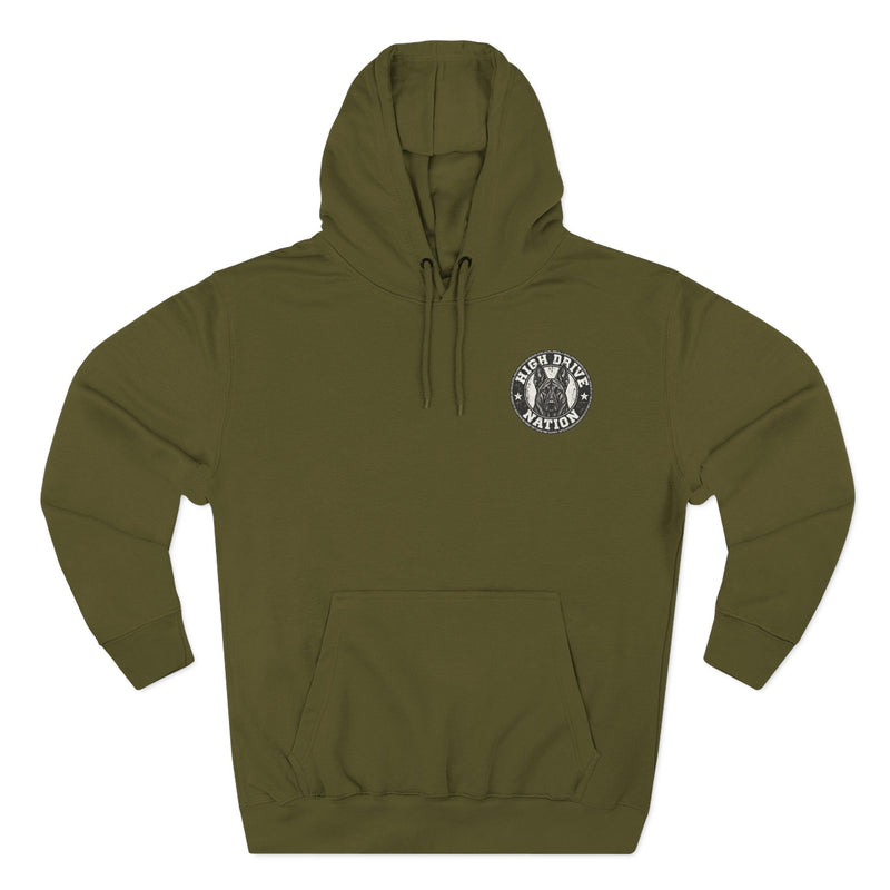 K9 Unit Shield Hoodie — Camouflage Dutch Shepherd Tactical Dog Design