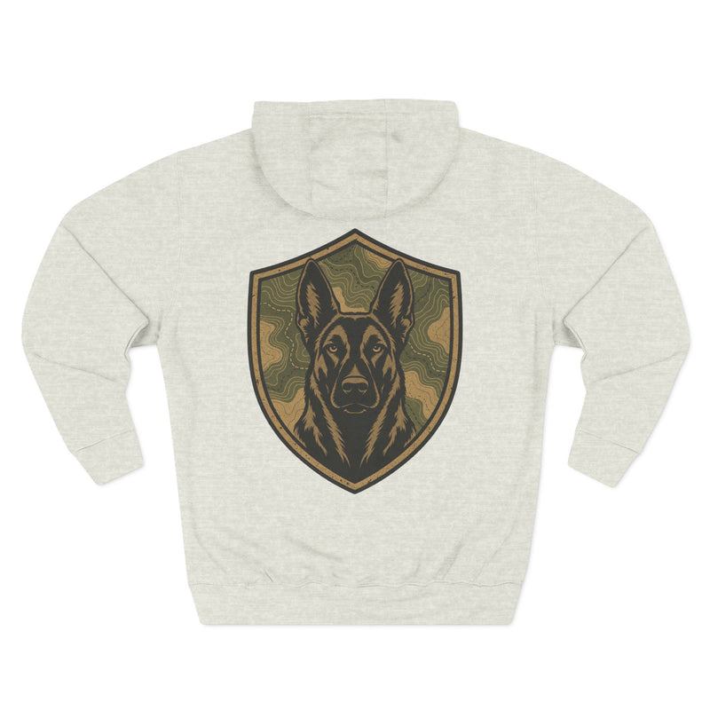 K9 Unit Shield Hoodie — Camouflage Dutch Shepherd Tactical Dog Design