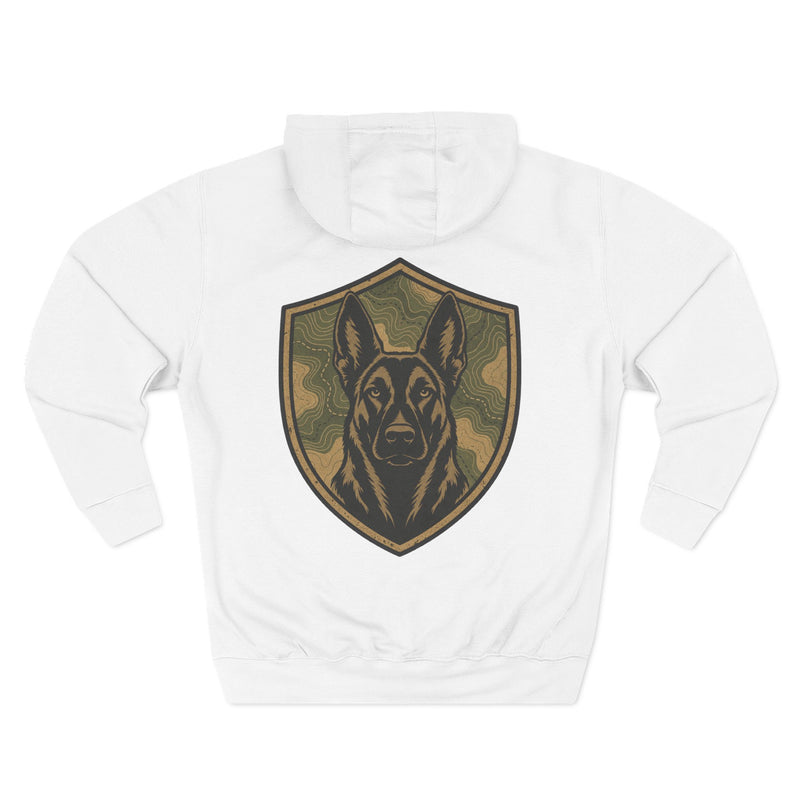 K9 Unit Shield Hoodie — Camouflage Dutch Shepherd Tactical Dog Design