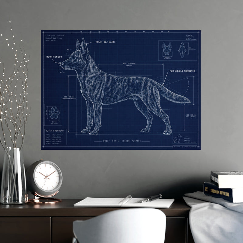 Belgian Malinois Blueprint Poster — Matte Dog Anatomy Print (Horizontal)