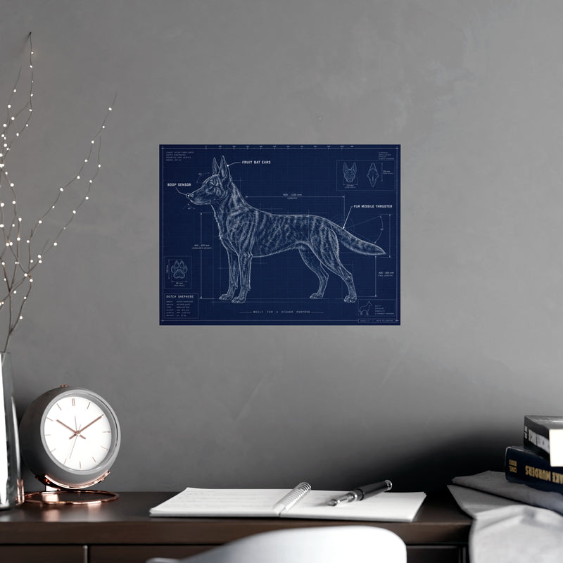 Belgian Malinois Blueprint Poster — Matte Dog Anatomy Print (Horizontal)