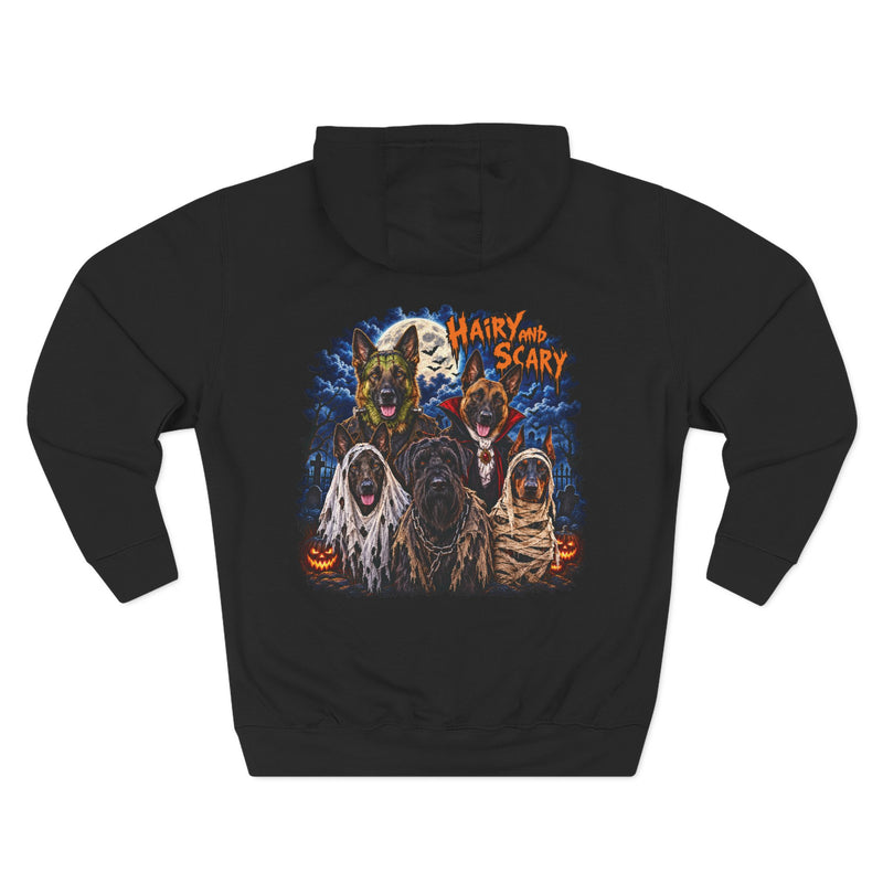 Halloween Dog Costume Hoodie — "Hairy and Scary" Graphic Fleece