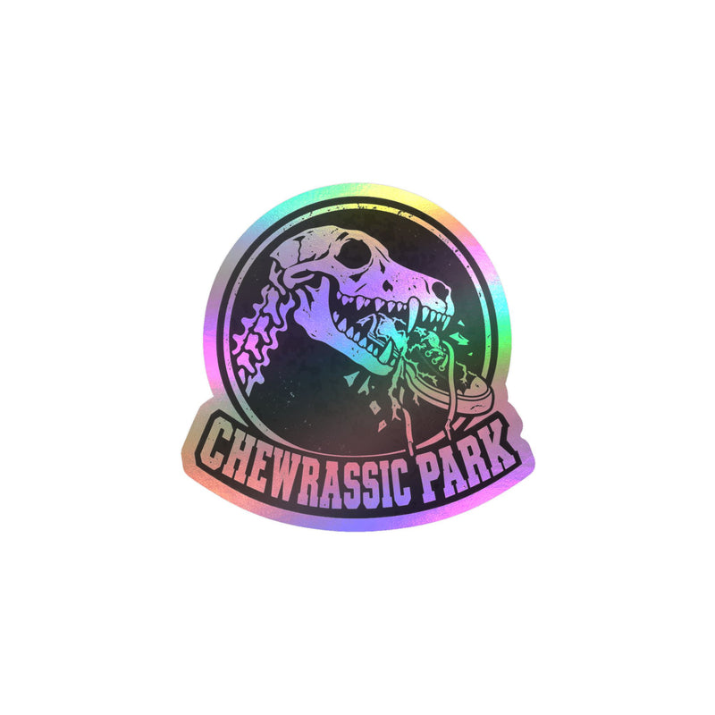 Chewrassic Park K9 Skull Vinyl Sticker — Funny Dog Chewing Shoe Kiss-Cut Decal